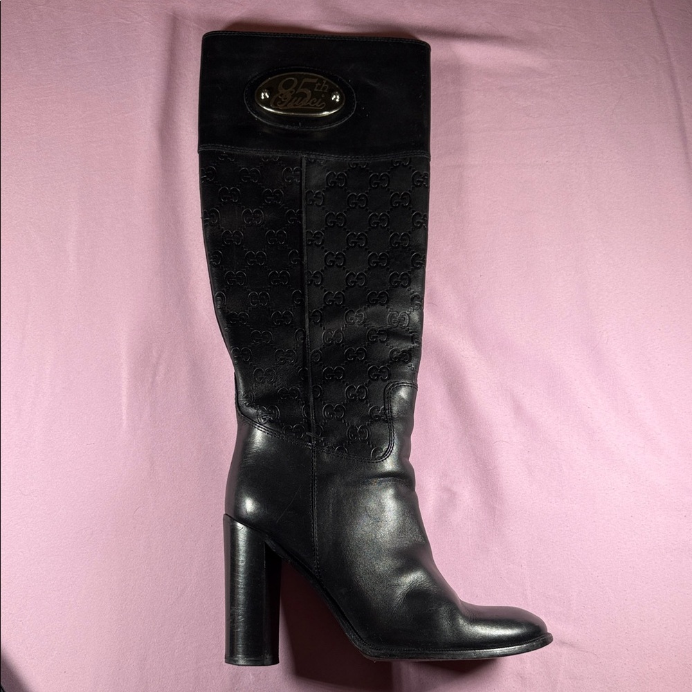 Gucci 85th Black Heeled Boots with Logo Detail